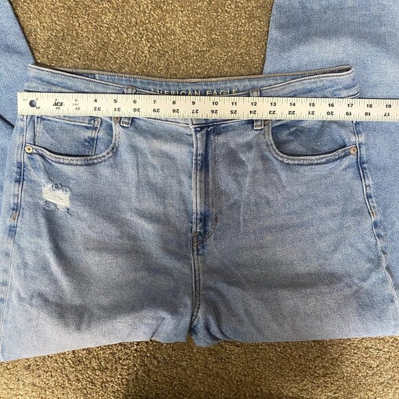 American Eagle Outfitters Mom Jeans Women's 14 Blue Cotton High Rise Distressed - Picture 8 of 14